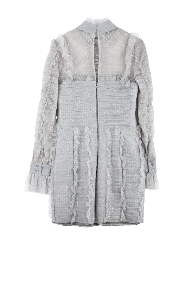 Elisabetta Franchi Sheath Tulle Dress Cuffed Sleeves - Grey