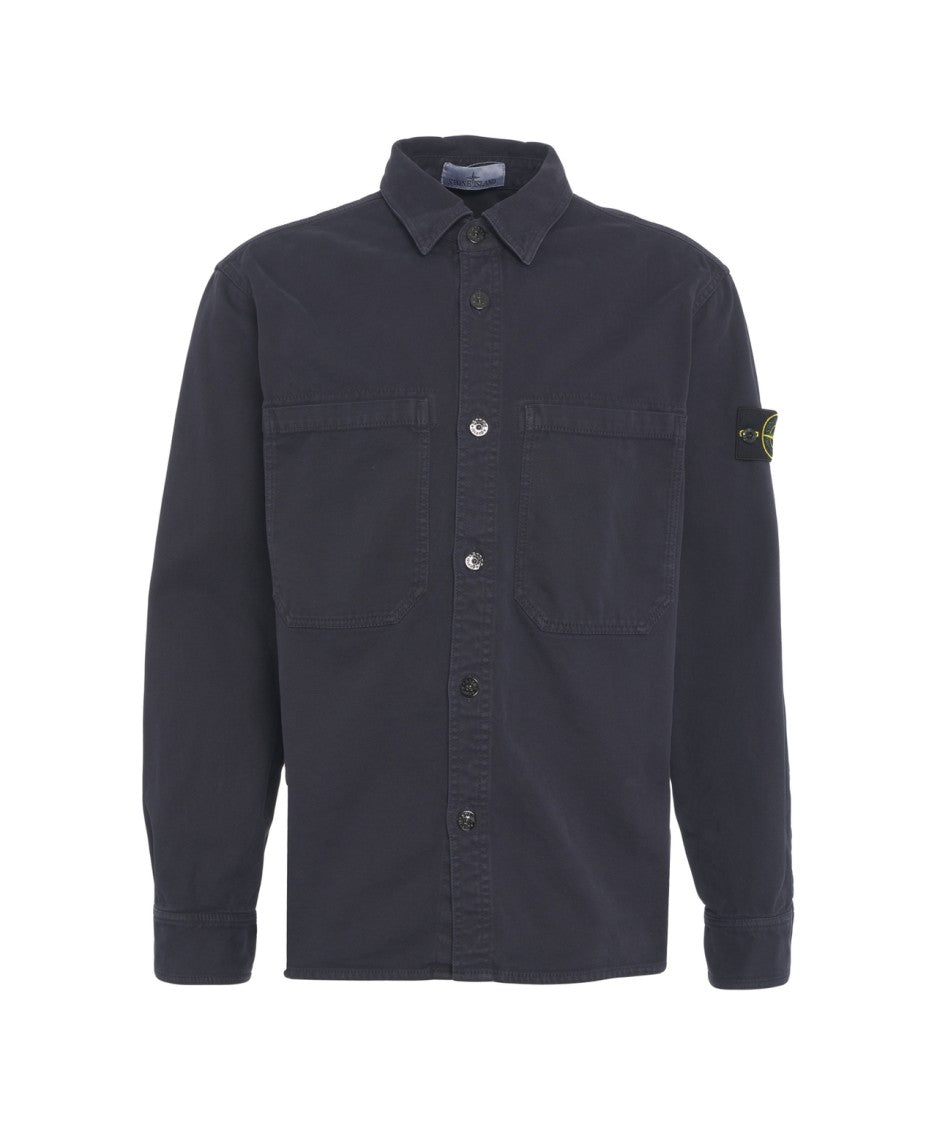 Stone Island Button-Up Cotton Overshirt With Logo Detail
