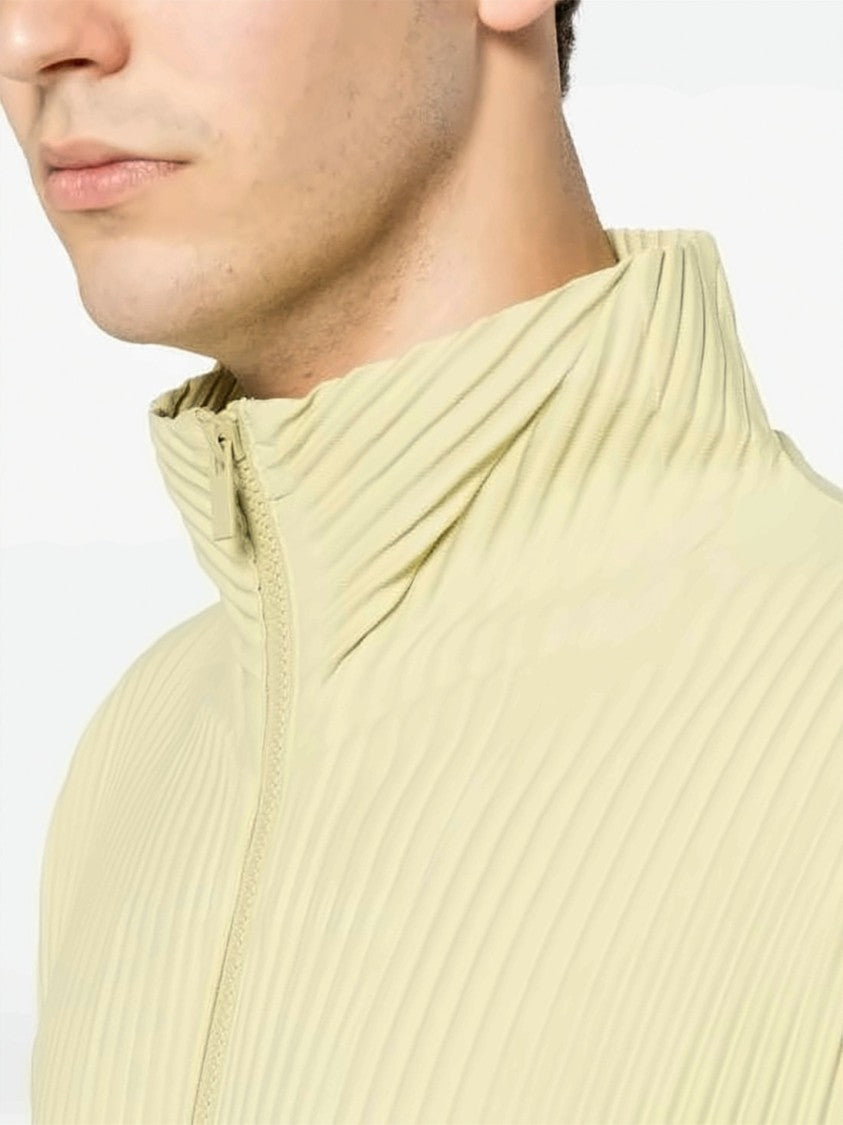 Homme Plissé Issey Miyake Pleated Textured Jacket With High Collar And Zipper Closure