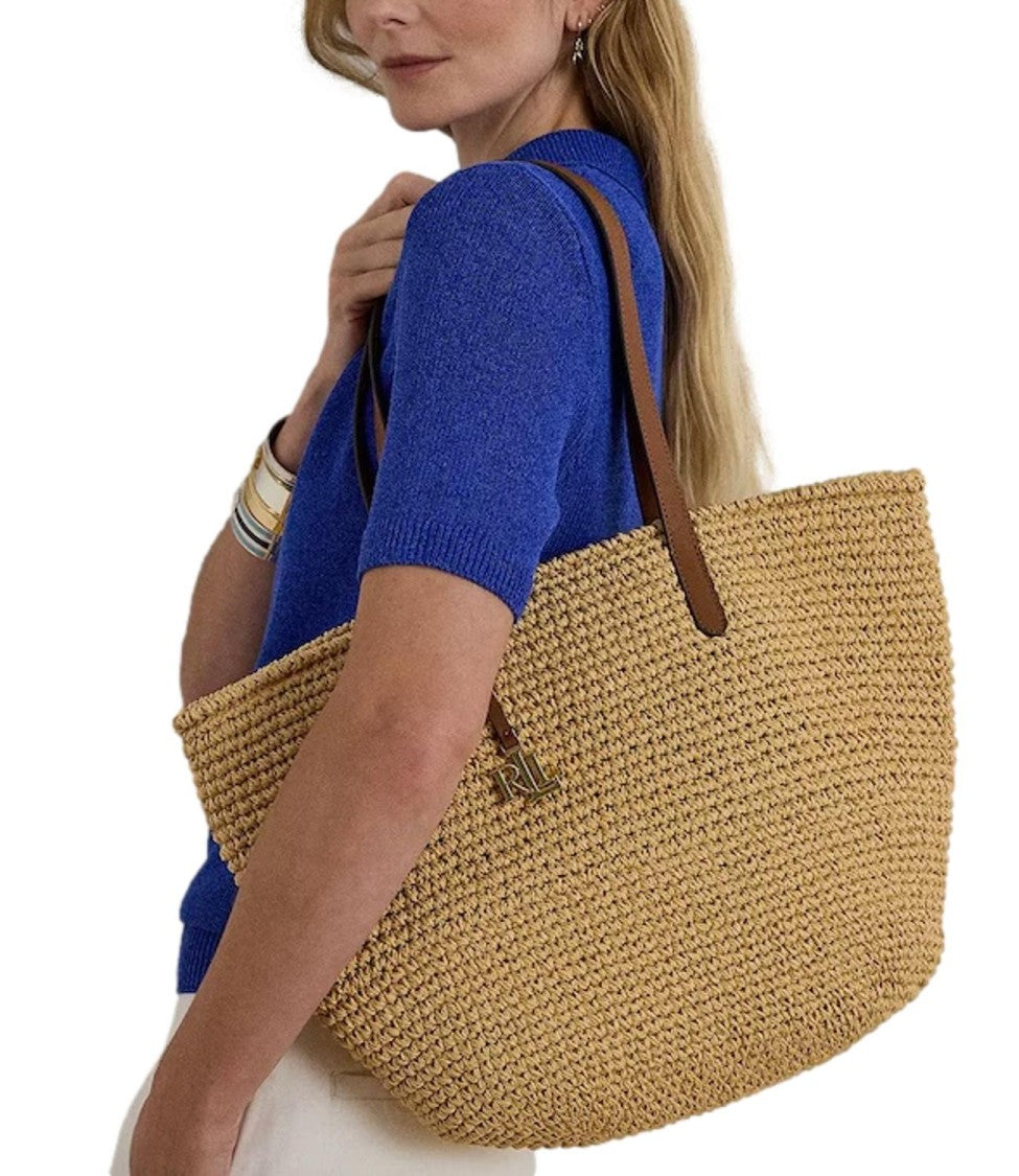Lauren Ralph Lauren Crochet Textured Paper Straw Tote