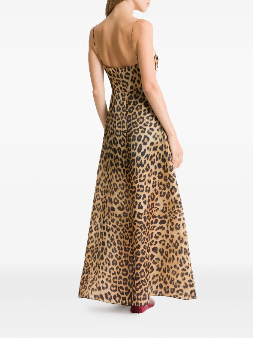 Alberta Ferretti Brown Abito Leopard Print Silk Dress