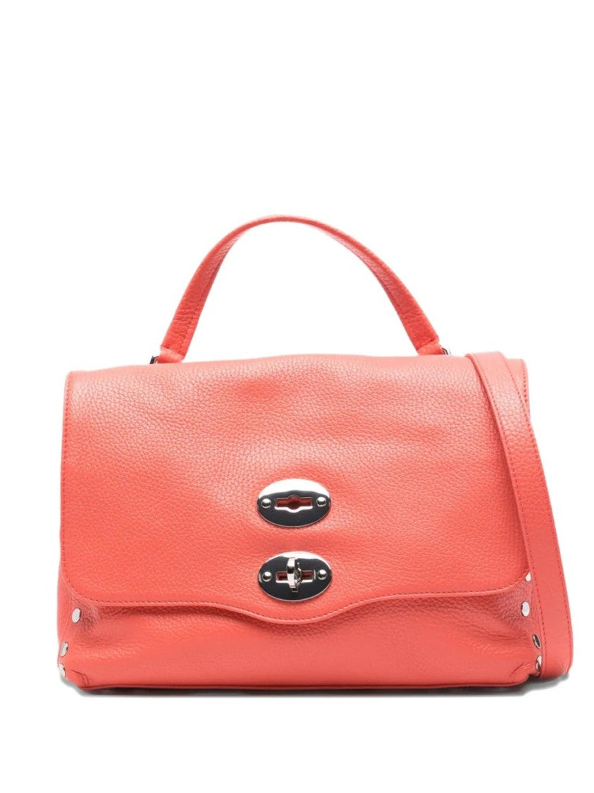 Zanellato Bright Orange Grained Texture Studs Shoulder Bag
