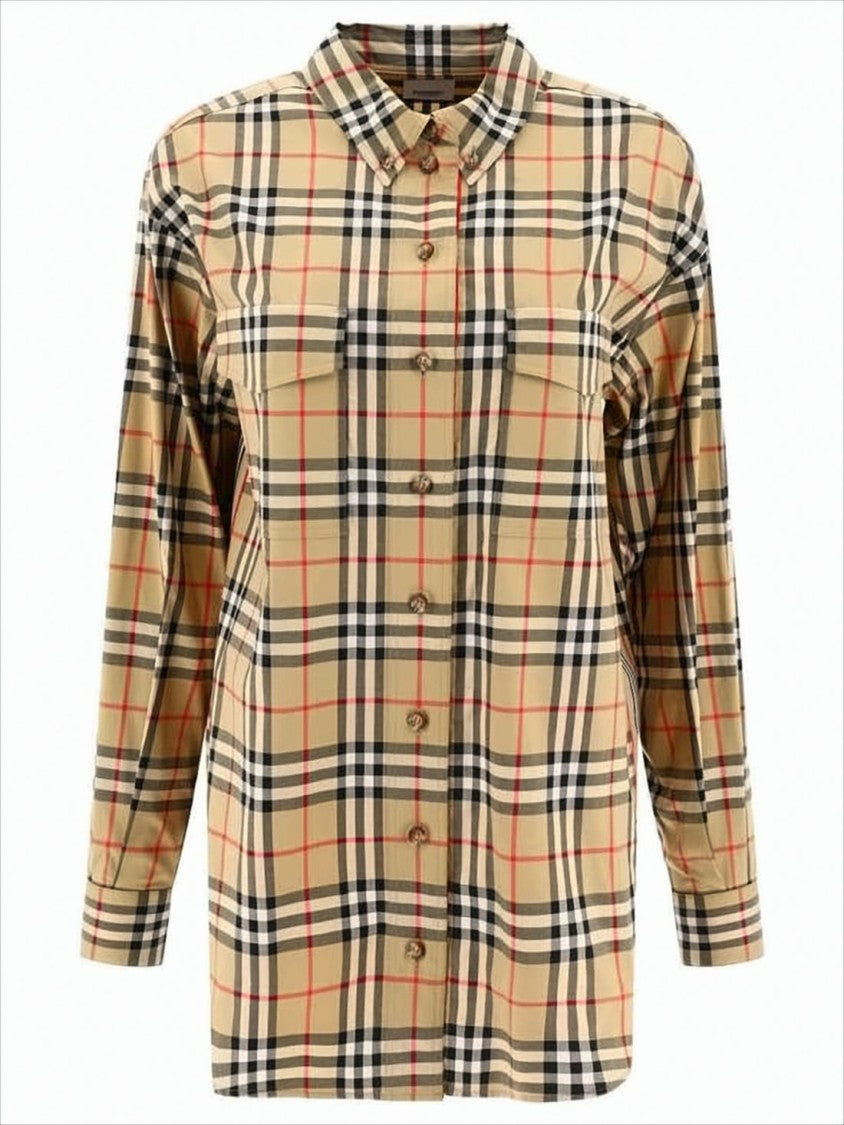 Burberry Plaid Pattern Button-Up Blouse