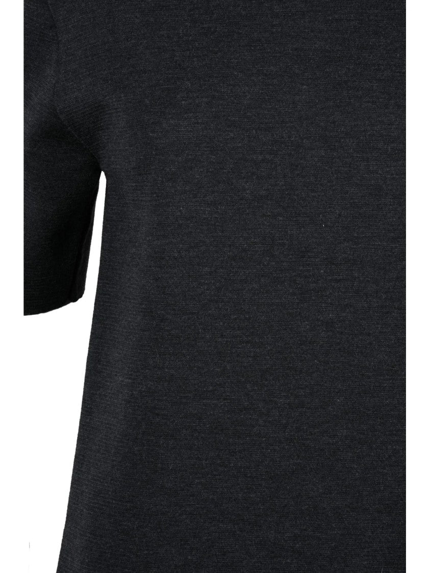 Alpha Studio Grey Virgin Wool High-Neck Knit Dress