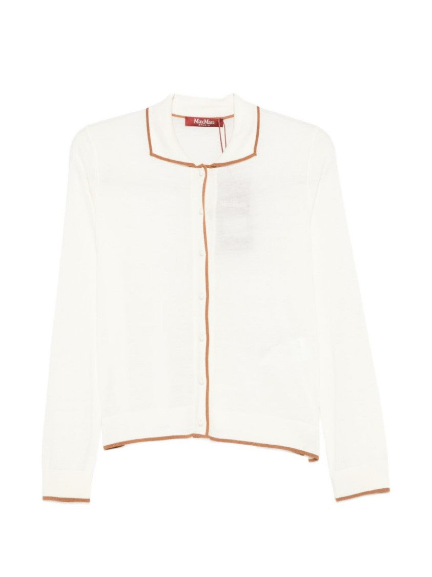 Max Mara Button-Up Fine-Knit Contrasting Trim Sweater