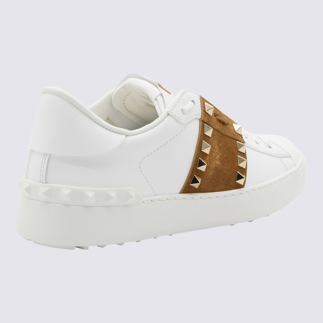 Valentino Garavani White Leather Sneakers With Brown Suede Strap