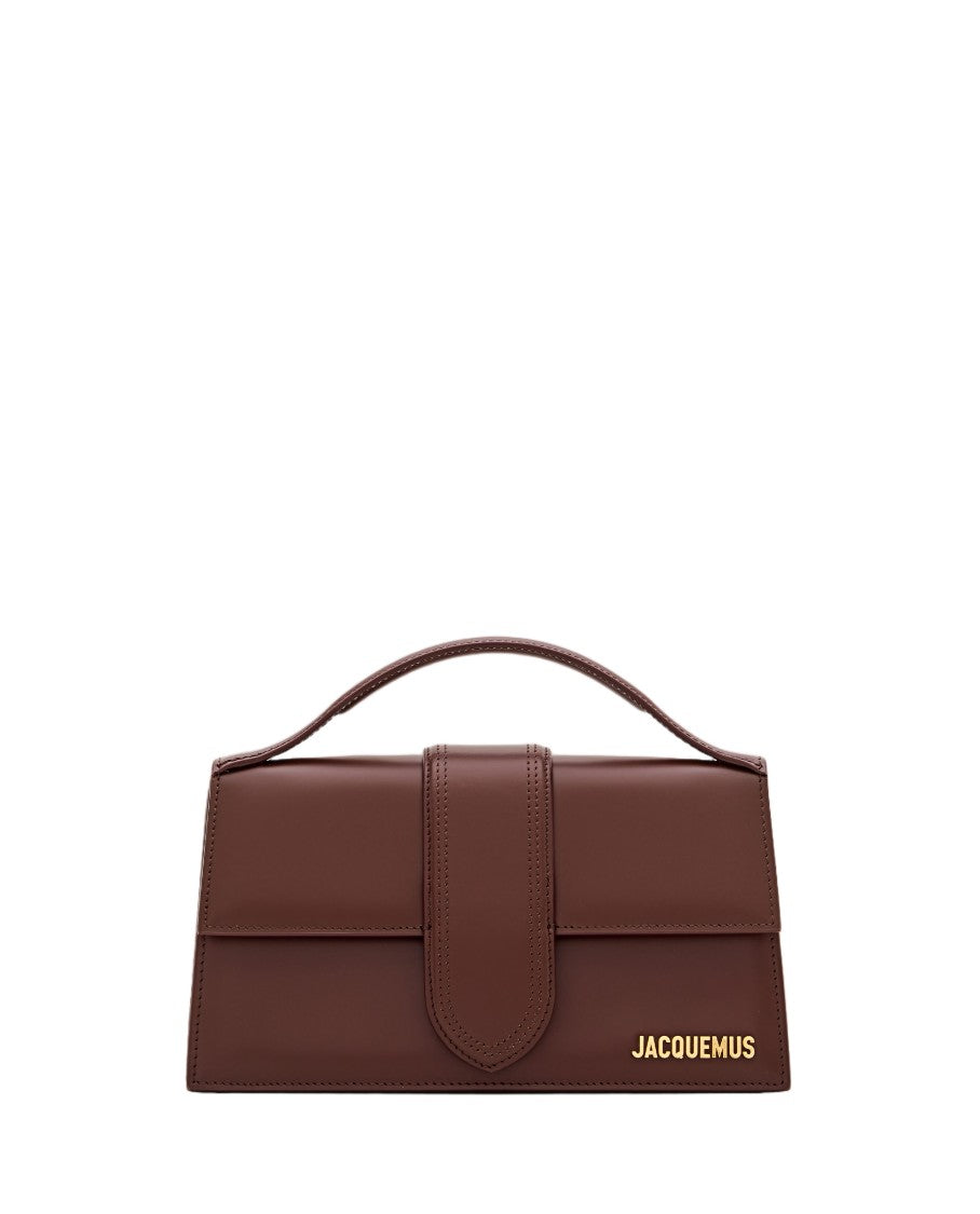 Jacquemus Structured Brown Leather Shoulder Bag With Engraved Clasp