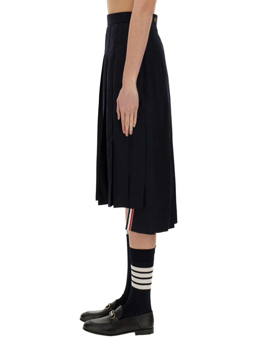 Thom Browne Mid-Calf Pleated Skirt With Side Button Closure
