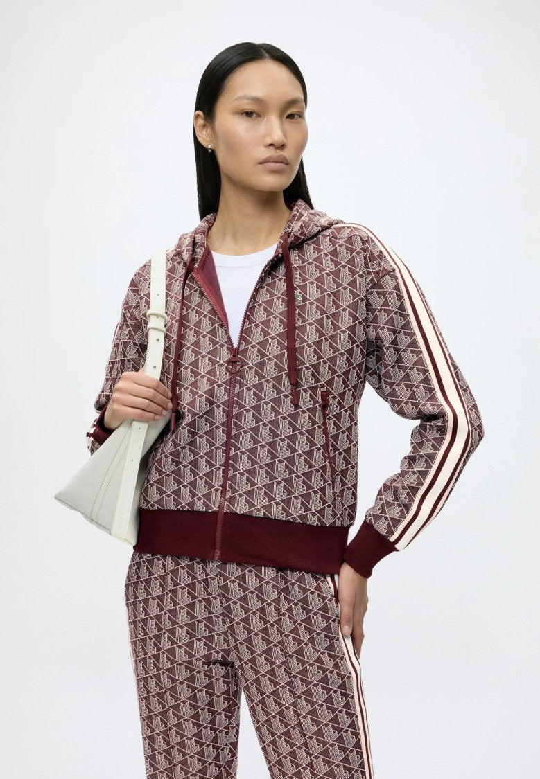 Lacoste Cropped Geometric Pattern Zip Hoodie