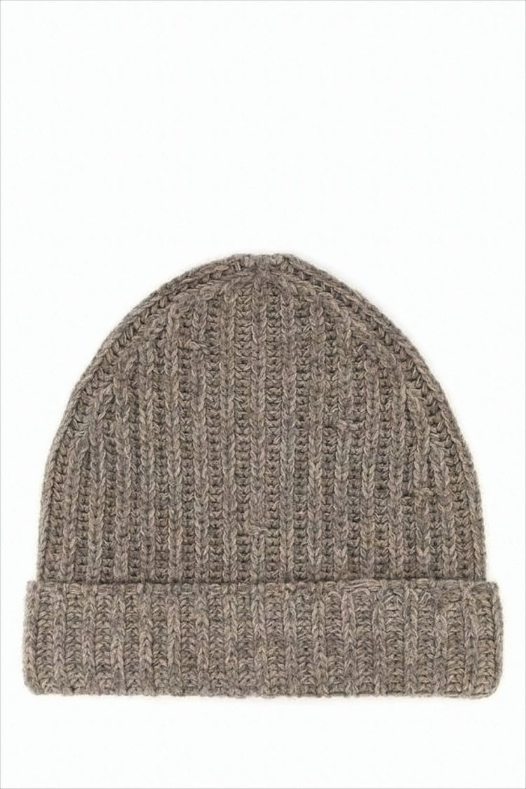 Maison Margiela Ribbed Knit Brown Beanie With Folded Cuff