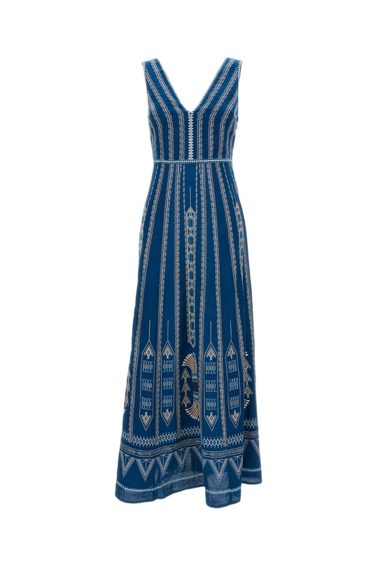 Emporio Sirenuse Ballerina Embroidered Linen-Cotton Dress