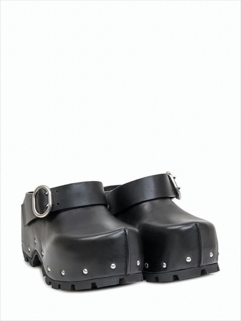 Jil Sander Black Leather Mules With Sole
