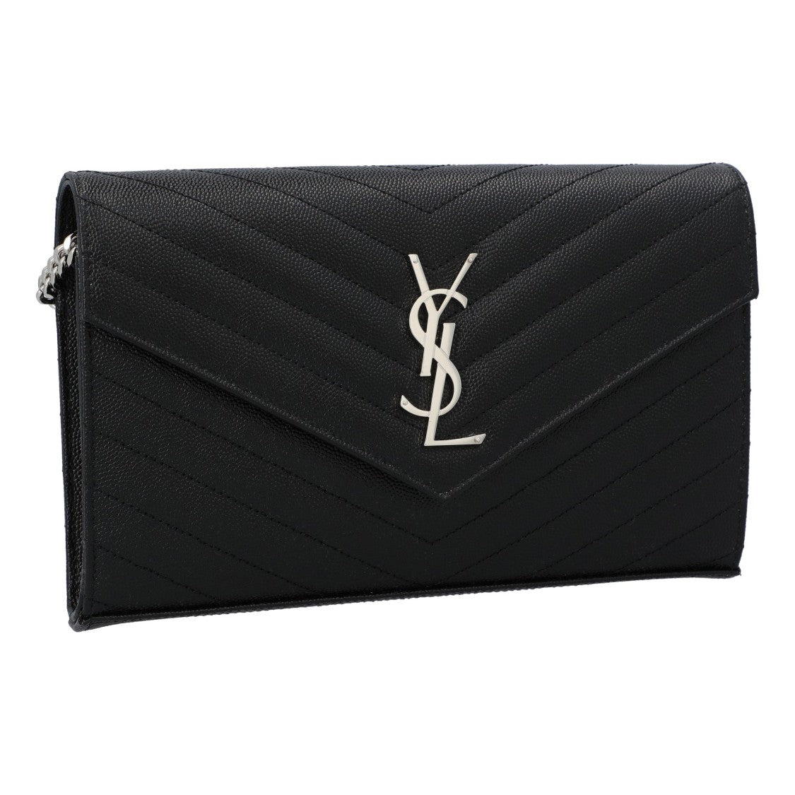 Saint Laurent Classic Cassandre Chain Wallet In Grain De Poudre Leather Black