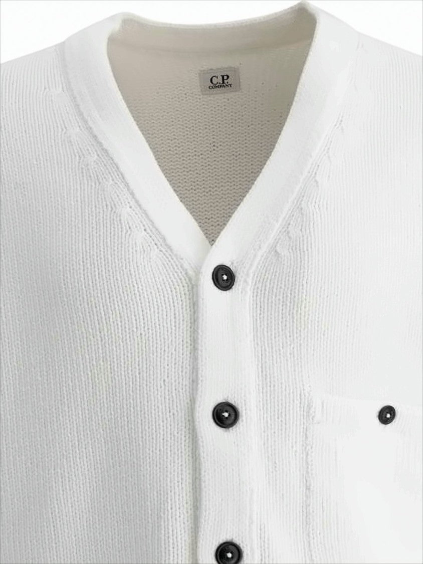 C.P. Company V-Neck Button-Down Knit Cardigan With Patch Detail