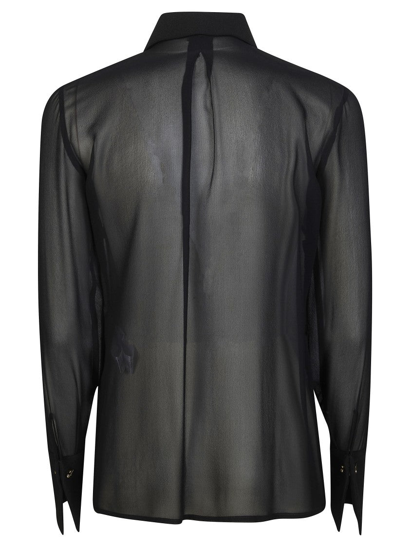 Elisabetta Franchi Sheer Pointed Collar Front Tie Blouse