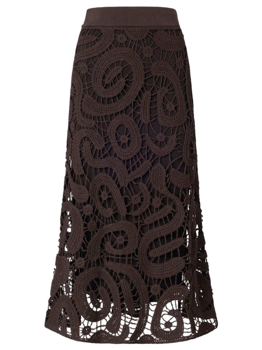Pinko Brown Viscose Blend Midi Skirt Geometric