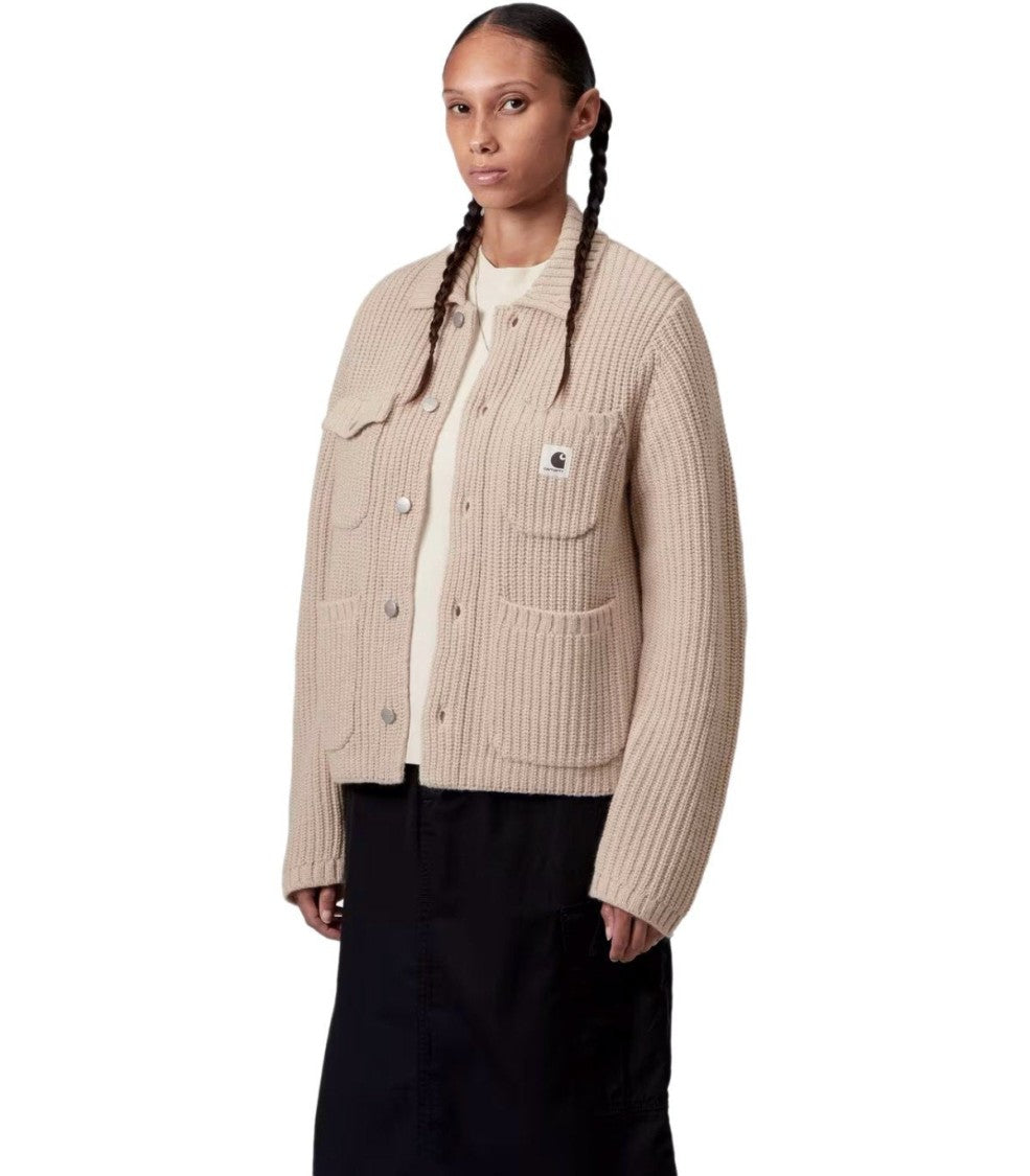 Carhartt Wip Ribbed Knit Cardigan With Shirt Collar And Front Pockets
