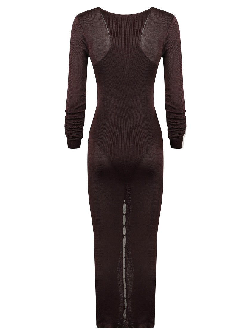 Self-Portrait Ruched Brown Evening Dress With Deep V-Neckline