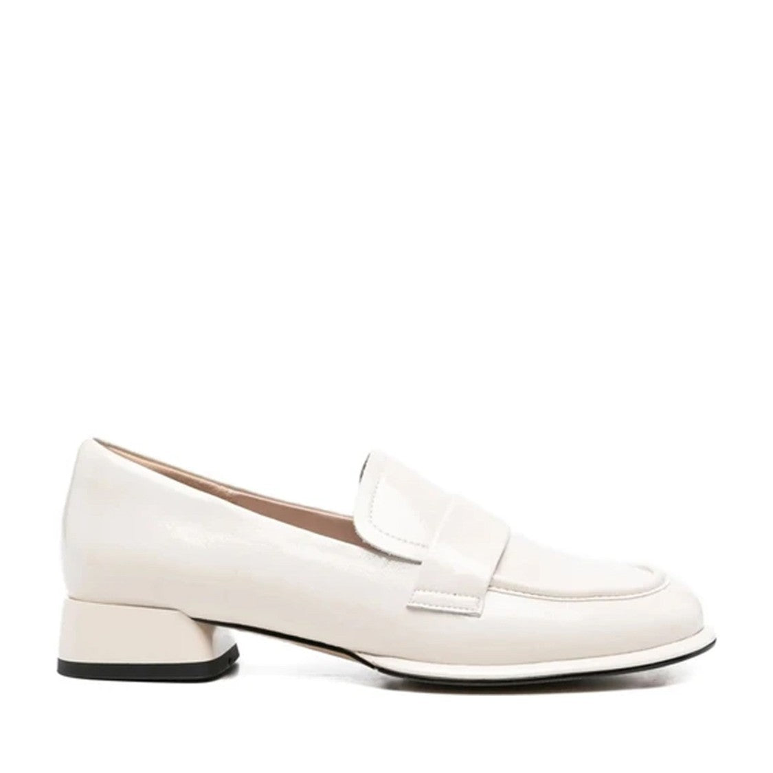 Sergio Moretti Gray Glossy Chunky Heel Patent Leather Loafers