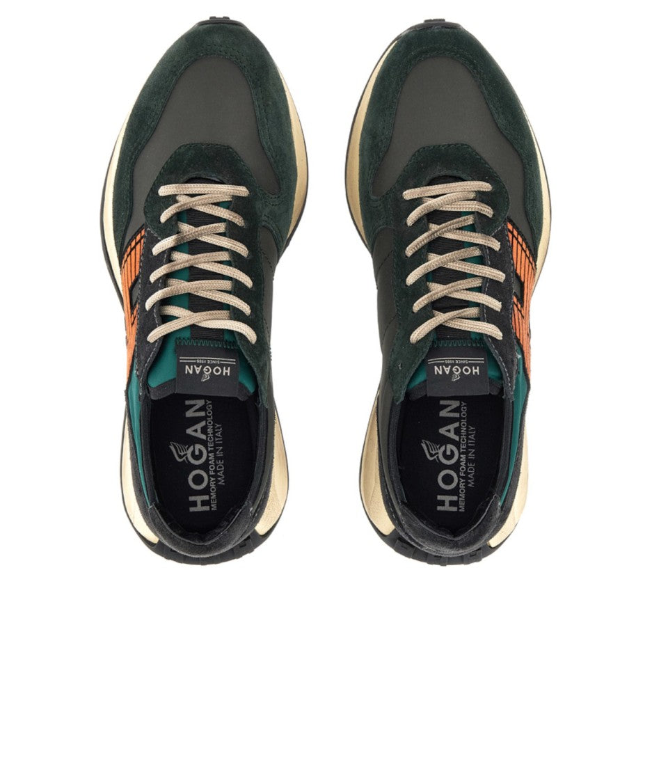 Hogan Dark Green And Black Suede Sneakers