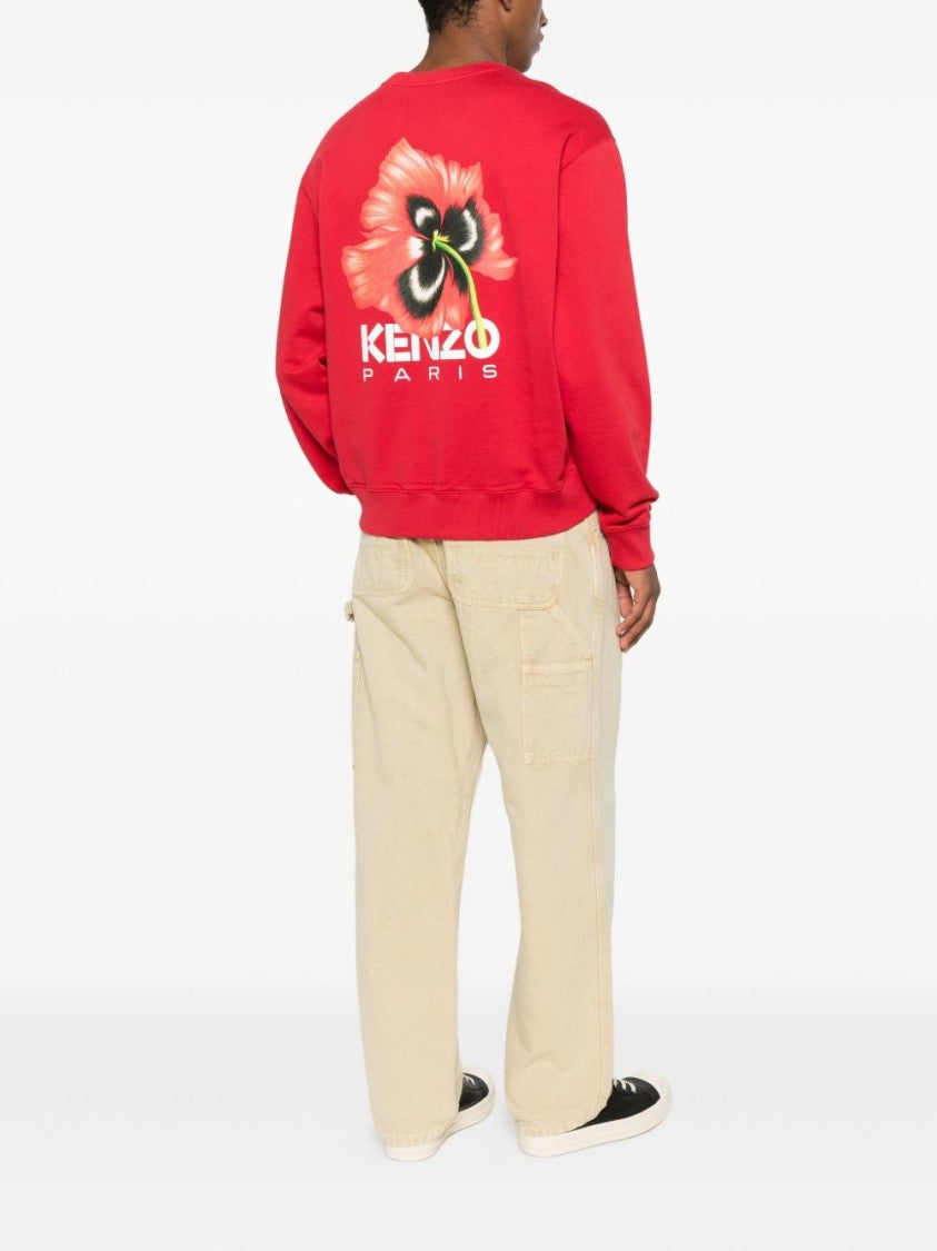 Kenzo Red Floral Print Logo Cotton Sweater
