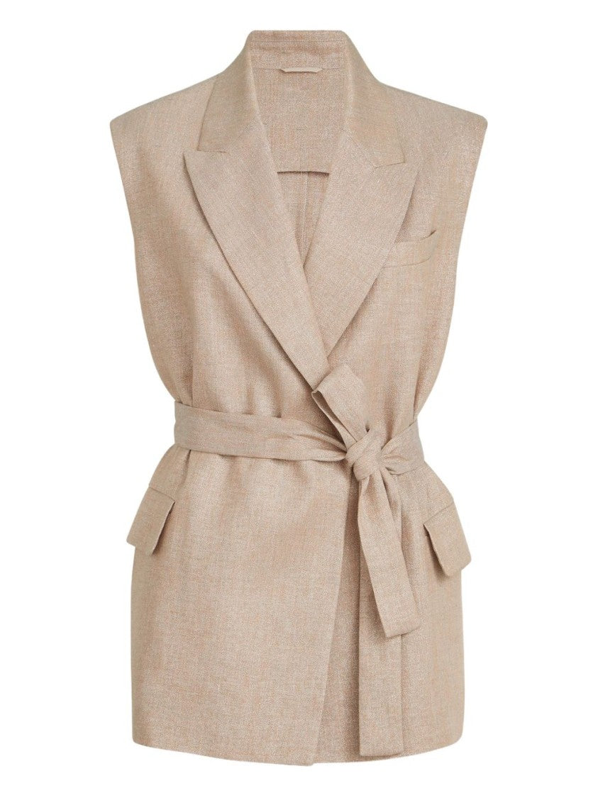 Brunello Cucinelli Sleeveless Tailored Jacket With Self-Tie Belt