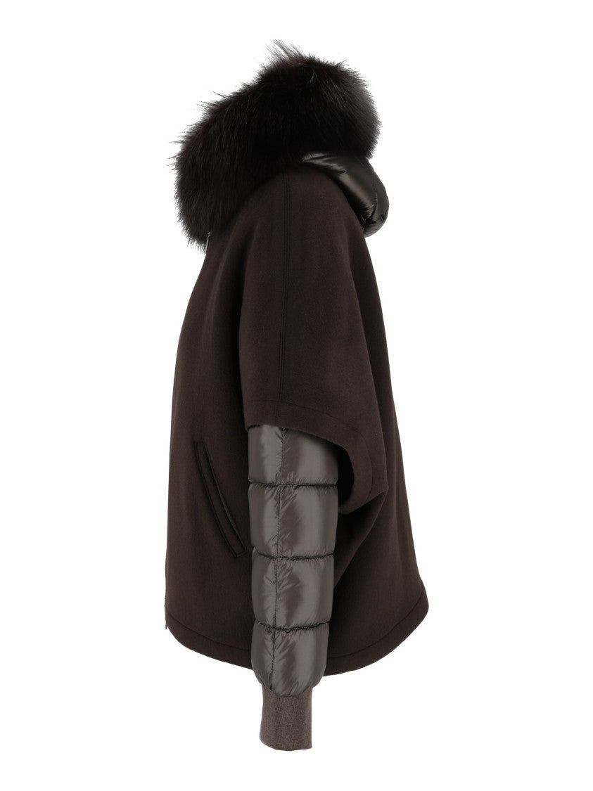 Moorer Pegaso-Cwr Cioccolato Boxy Quilted-Sleeve Padded Fur-Trimmed Short Jacket
