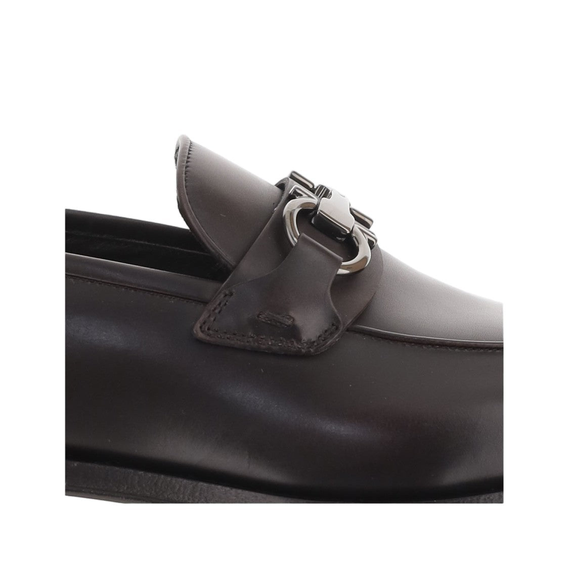 Salvatore Ferragamo Dark Brown Hook Detail Leather Loafers