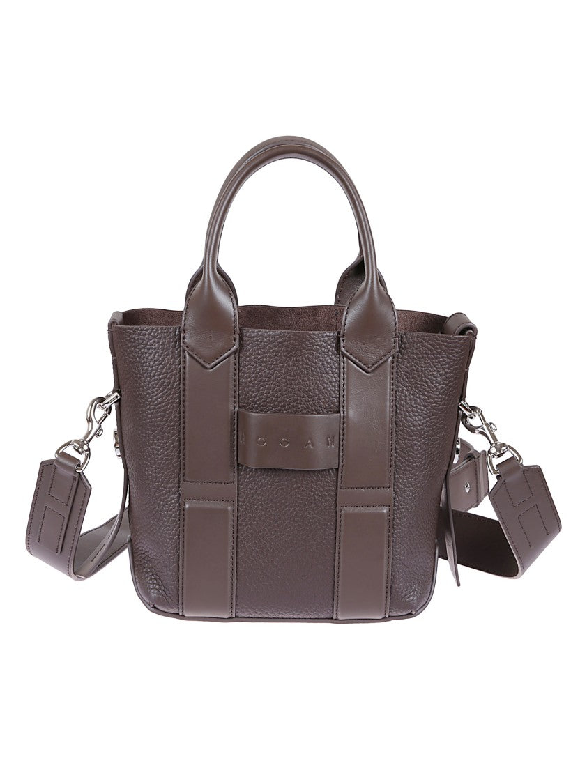 Hogan Compact Hammered Leather Handbag With Smooth Accents