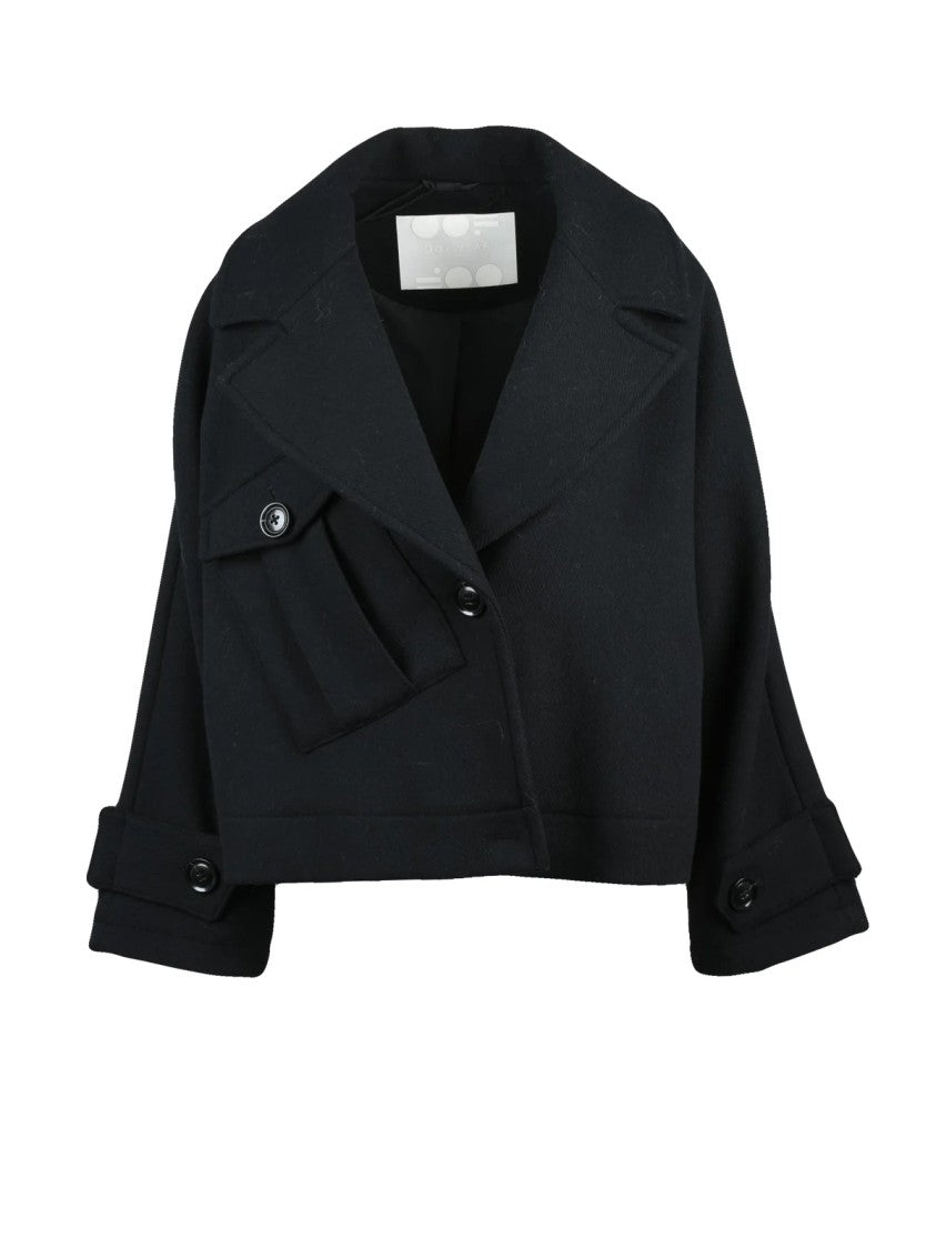 Oof Short Black Peacoat With Double-Breasted Closure And Wide Lapels