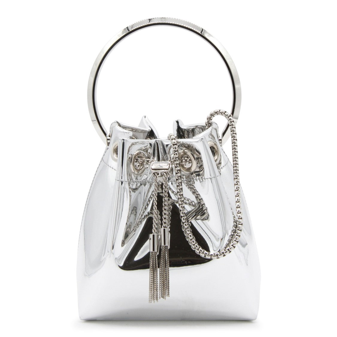 Jimmy Choo Silver Leather Bon Bon Satchel With Rigid Top Handle
