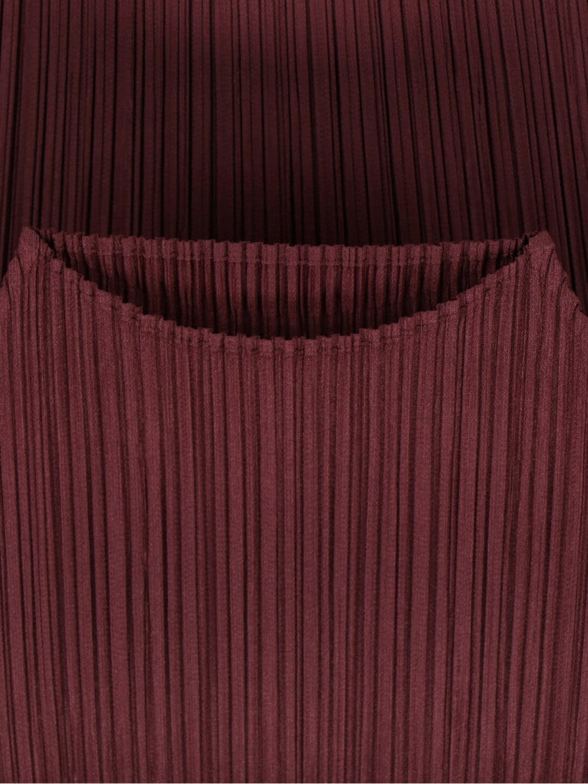 Pleats Please Bordeaux Pleated High-Neck Top