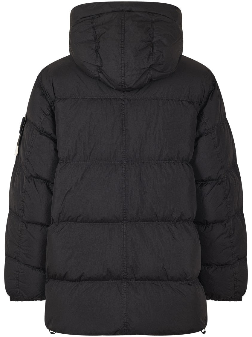 Stone Island Quilted Short Parka With Hood And Button Closures