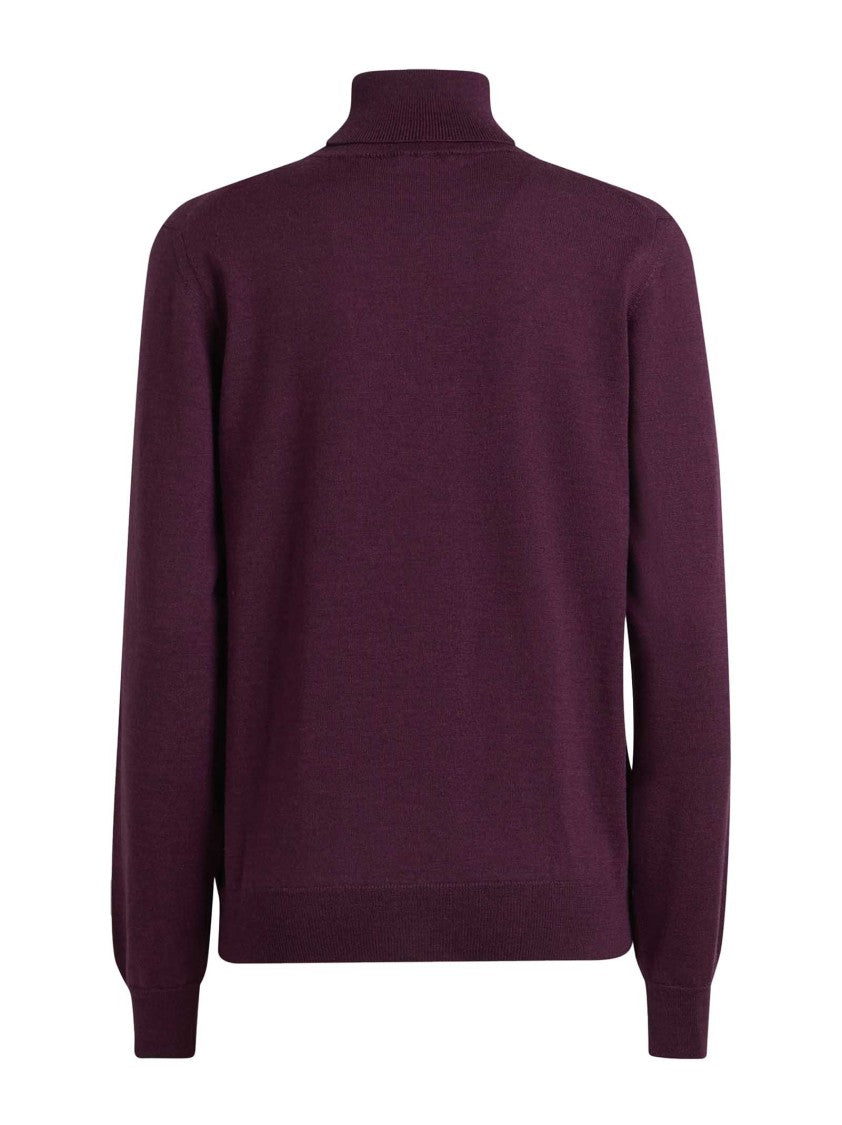 Etro Bordeaux Turtleneck Sweater With Ribbed Trims