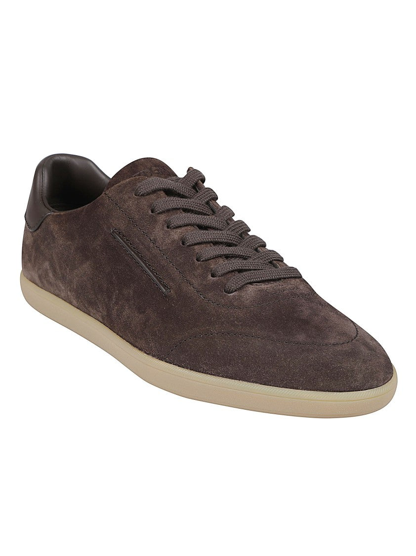 Zegna Triple Stitch Soft Suede Calf Leather Low-Top Sneakers