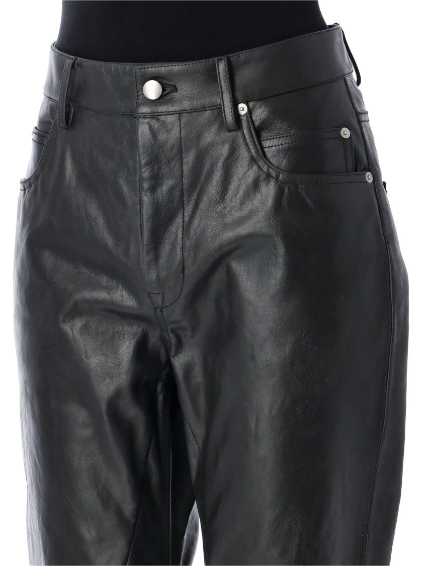 Rick Owens Detroit Cut Leather Pants With Slim Fit And Low Rise