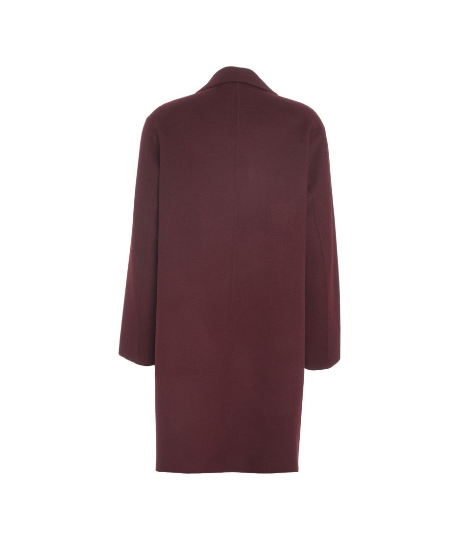 Amaranto Burgundy Cashmere-Wool Blend Coat With Classic Notched Collar