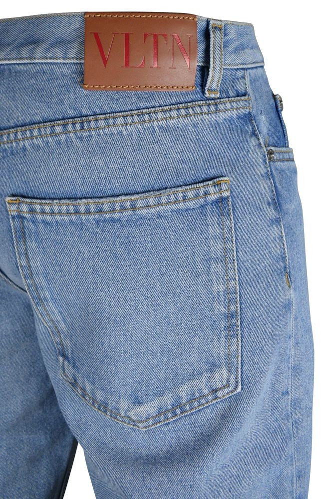 Valentino Garavani Slim Fit Blue Jeans With Leather Logo Label
