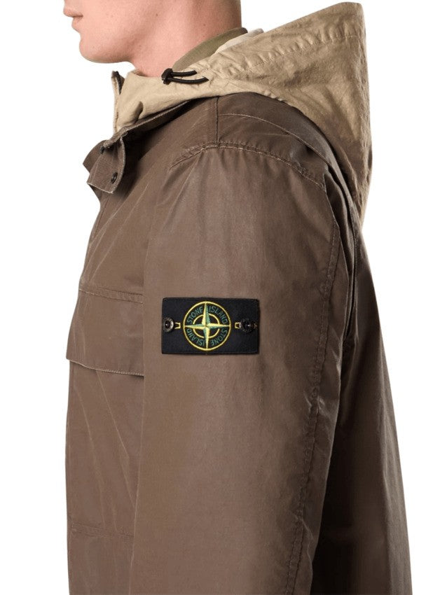 Stone Utility Field Jacket With Glossy Rubberized Coating