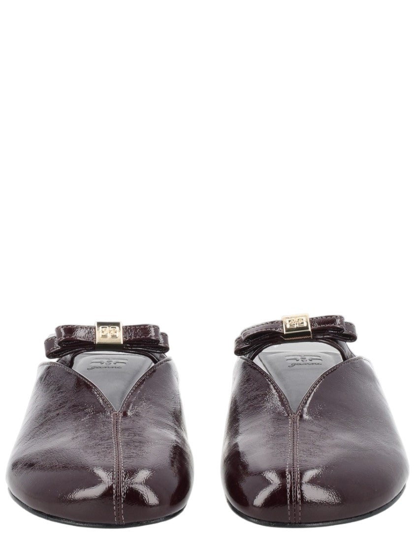 Ganni Sue Glossy Burgundy Bow Mules