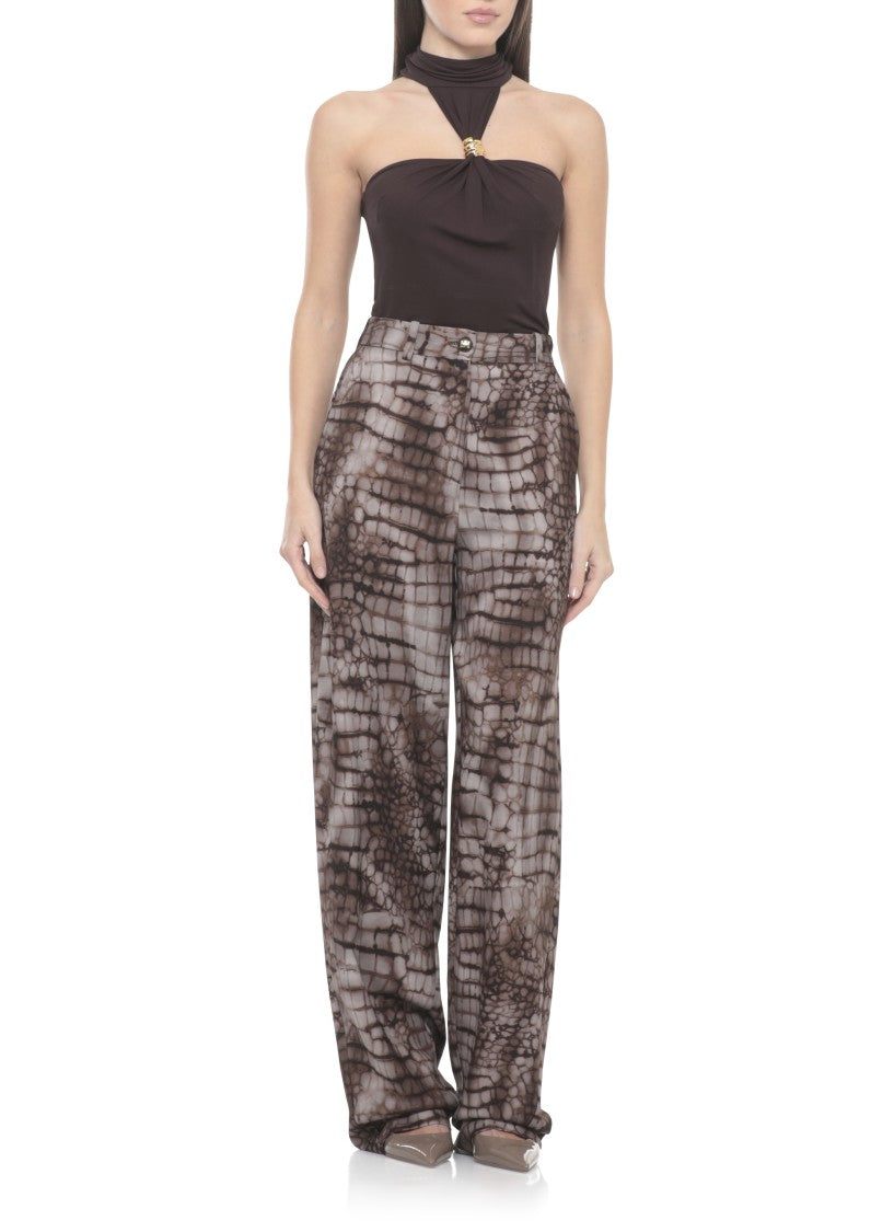 Elisabetta Franchi Brown Viscose Animalier Pants