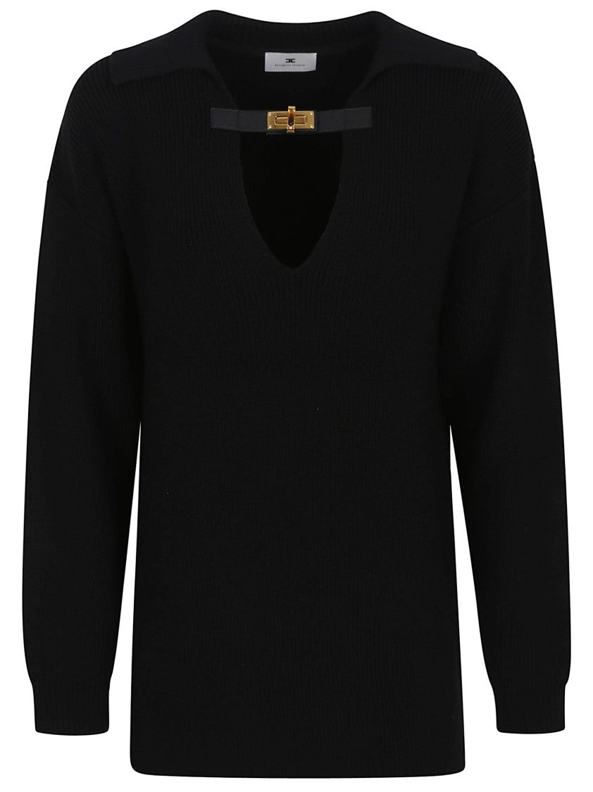Elisabetta Franchi Wool Blend Sweater With V-Neck