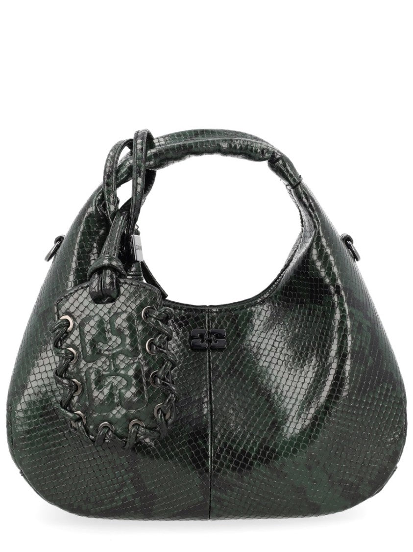 Ganni Textured Snake Pattern Tag Handbag
