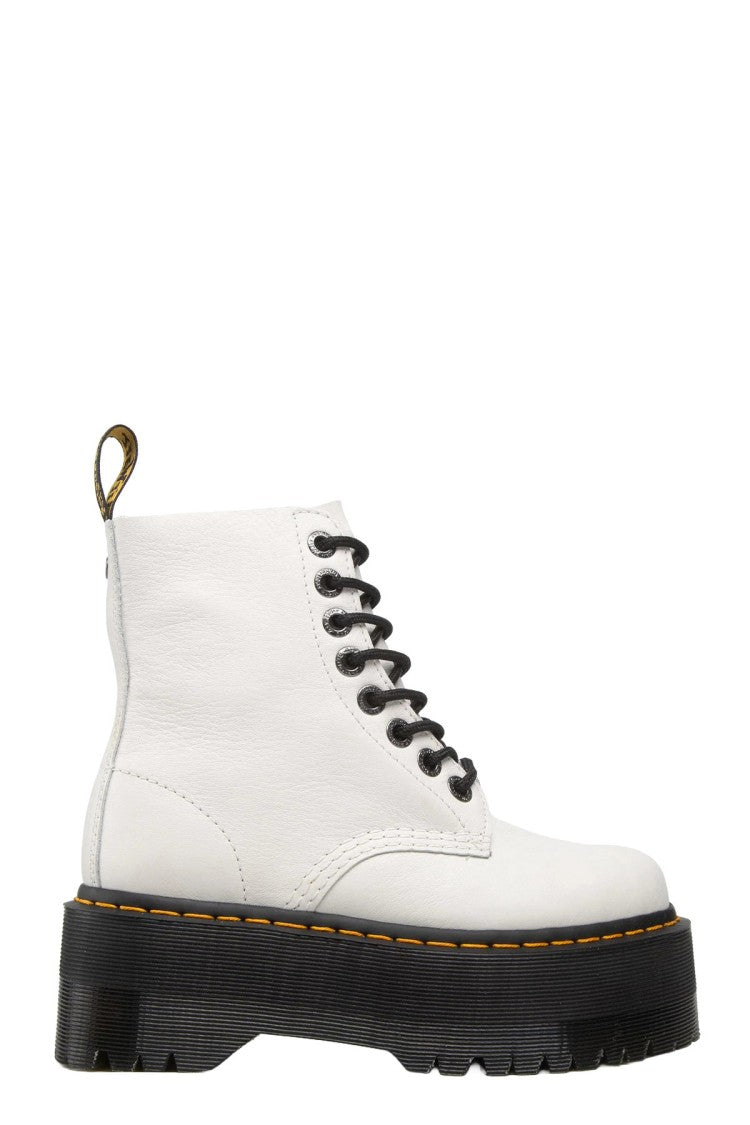 Dr. Martens White Leather Chunky-Platform Lace-Up Boots