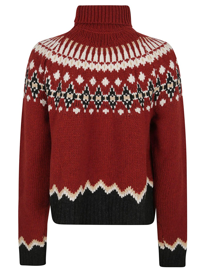 Alanui Chunky Knit Fair Isle Sweater In Vibrant Red