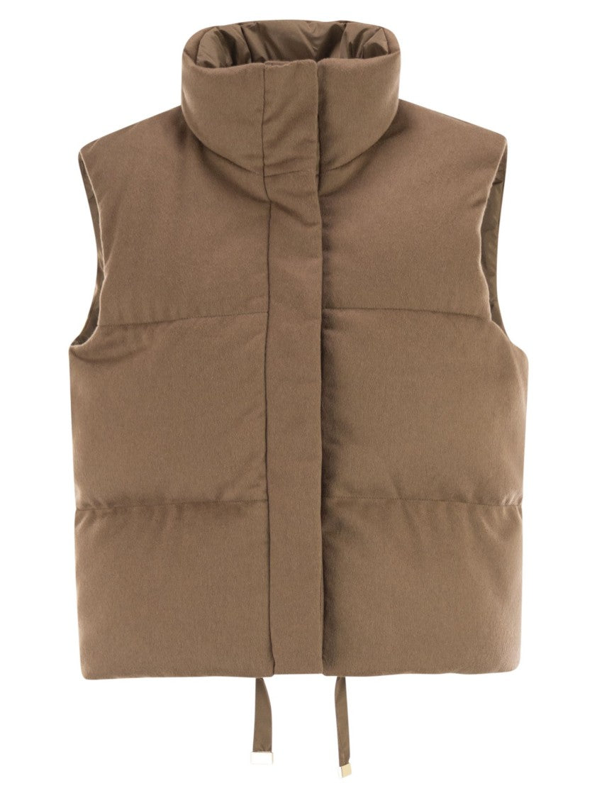 Max Mara Dioniso Reversible Padded Waistcoat In Camel