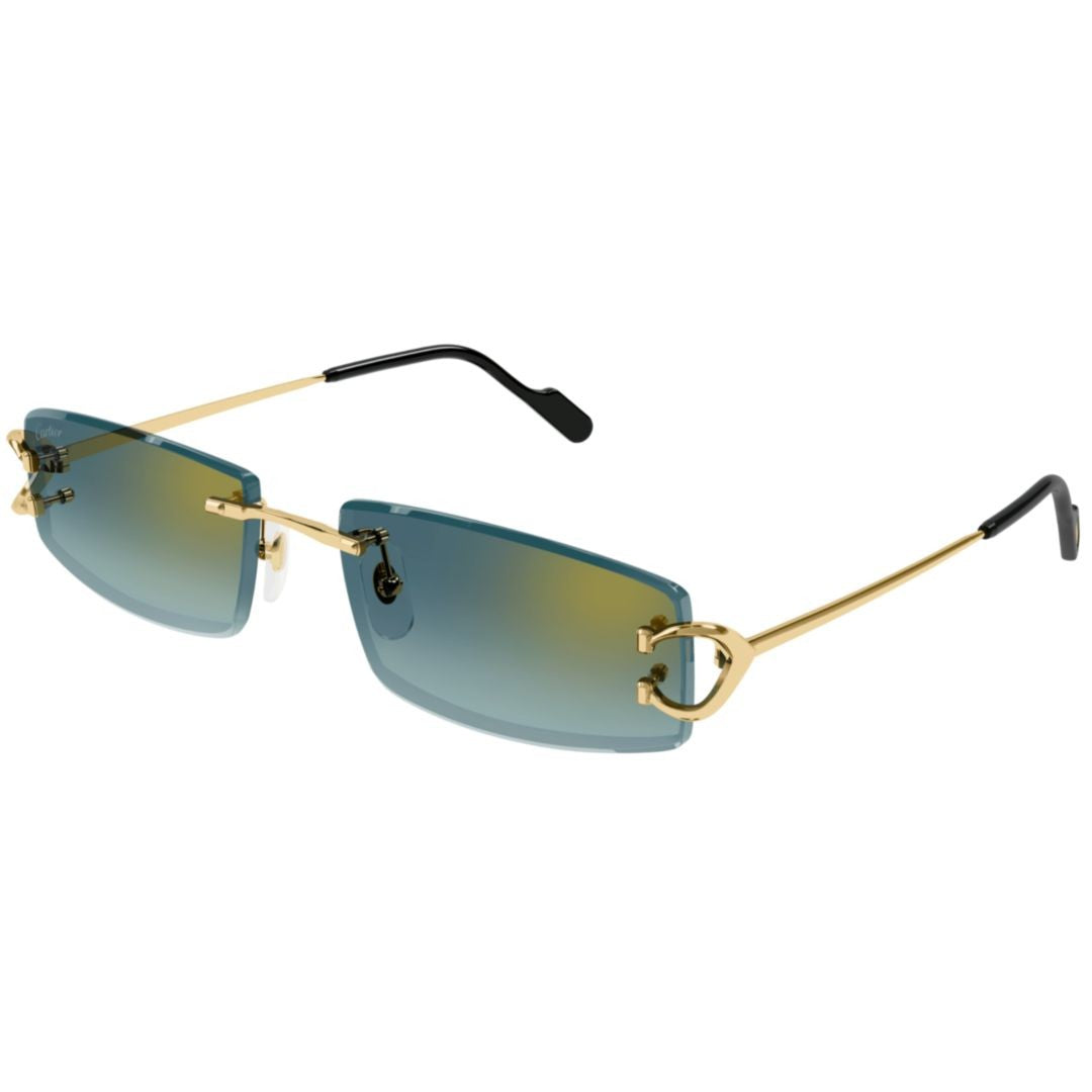 Cartier Ct0465s Rimless Rectangular Sunglasses With Gradient Blue Tint