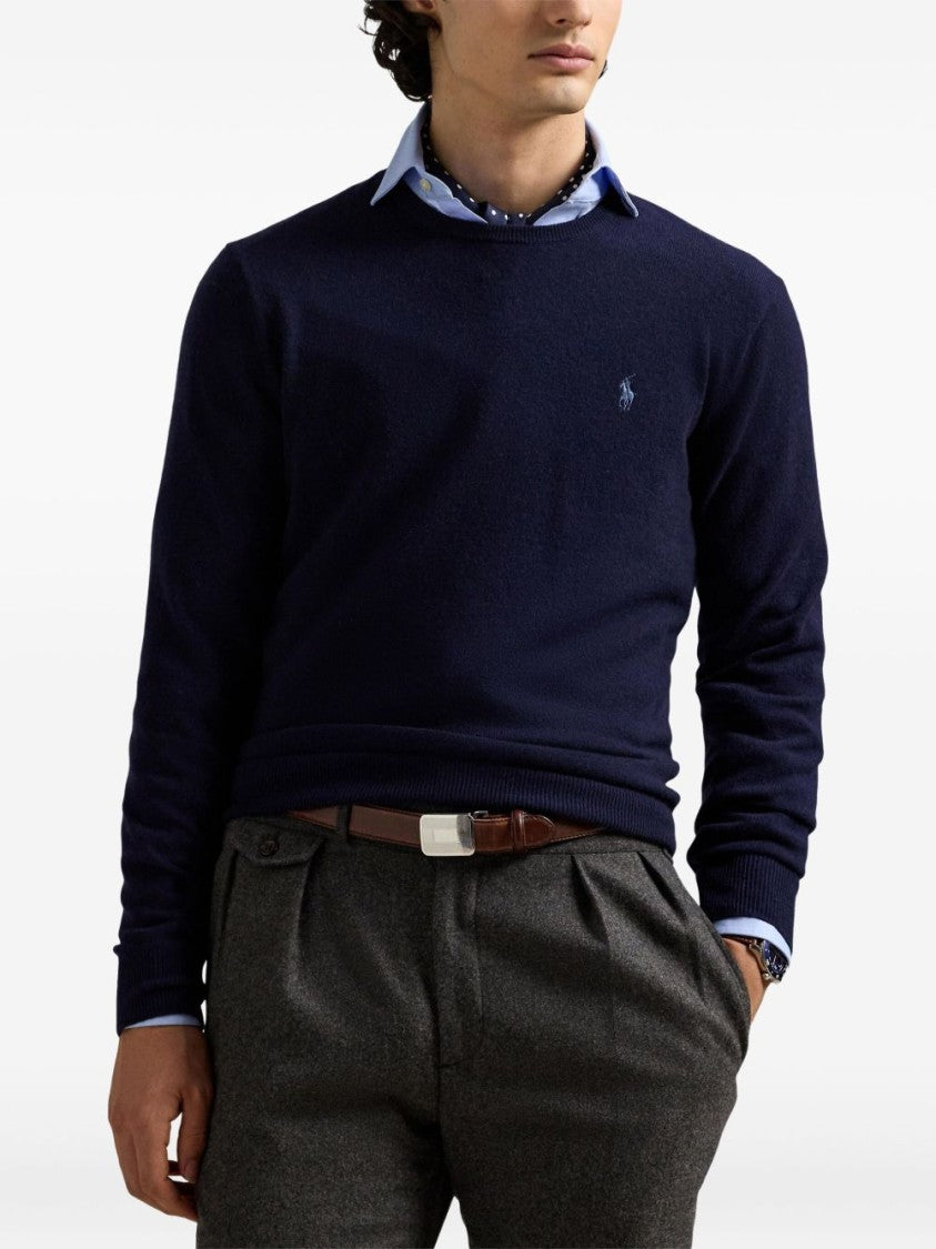 Polo Ralph Lauren Merino Wool Crew Neck Sweater With Embroidered Logo And Ribbed Detailing