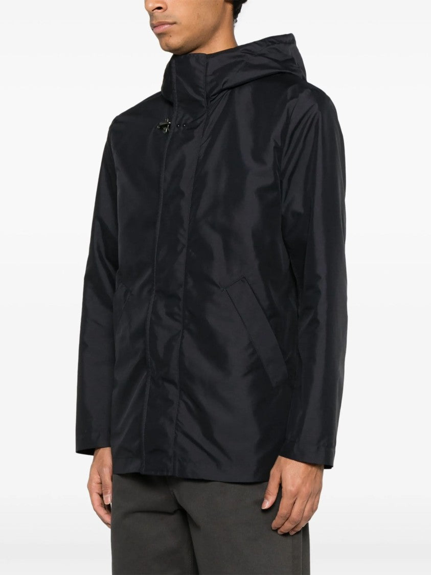 Fay Hooded Black Jacket With Toggle Closure