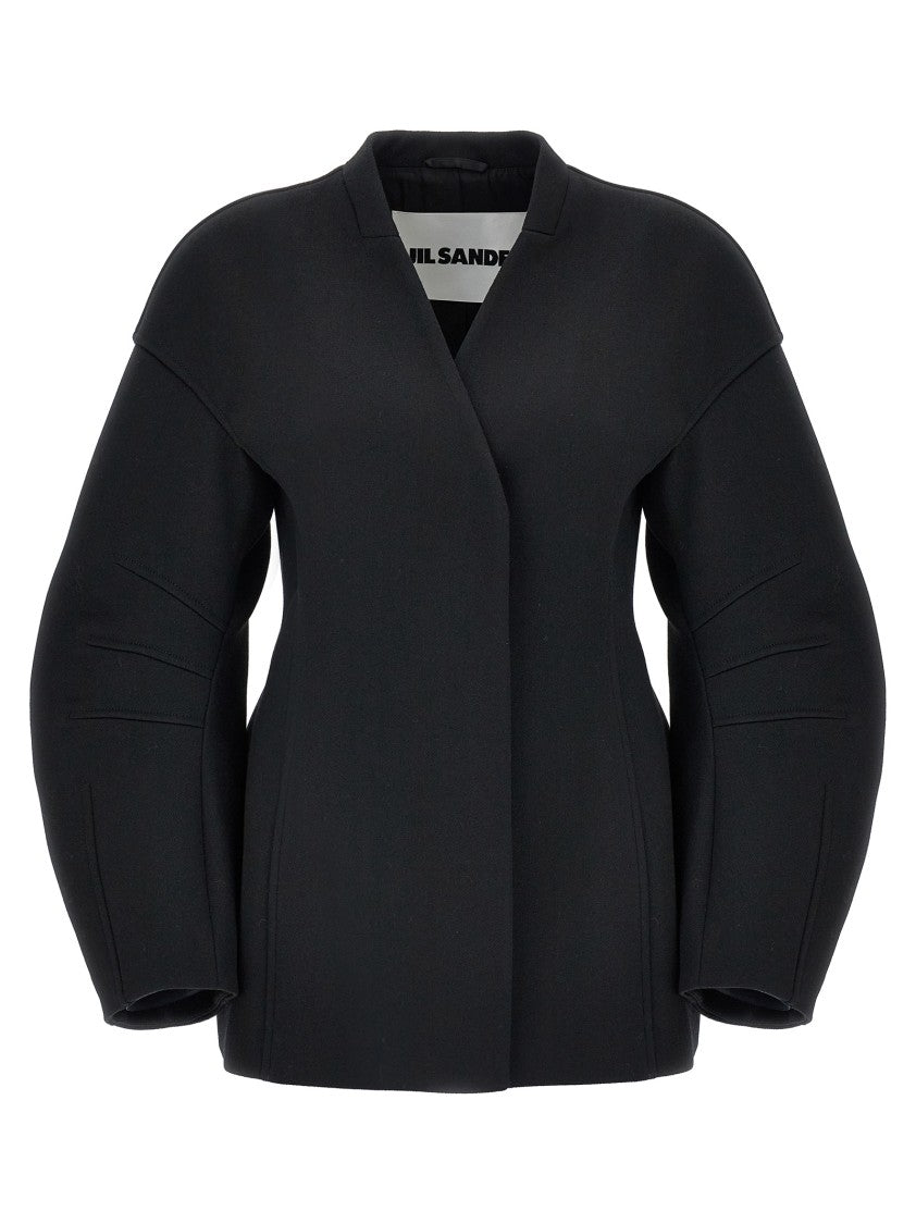 Jil Sander Structured Black Wool Blazer With Unique Lacing Detail